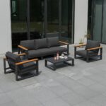 Grey Contemporary Lounge Set with Wood-Top Arms