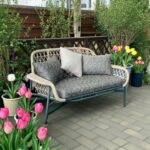 Outdoor Sofa with Dual Wooden Side Tables – Rustic Grey
